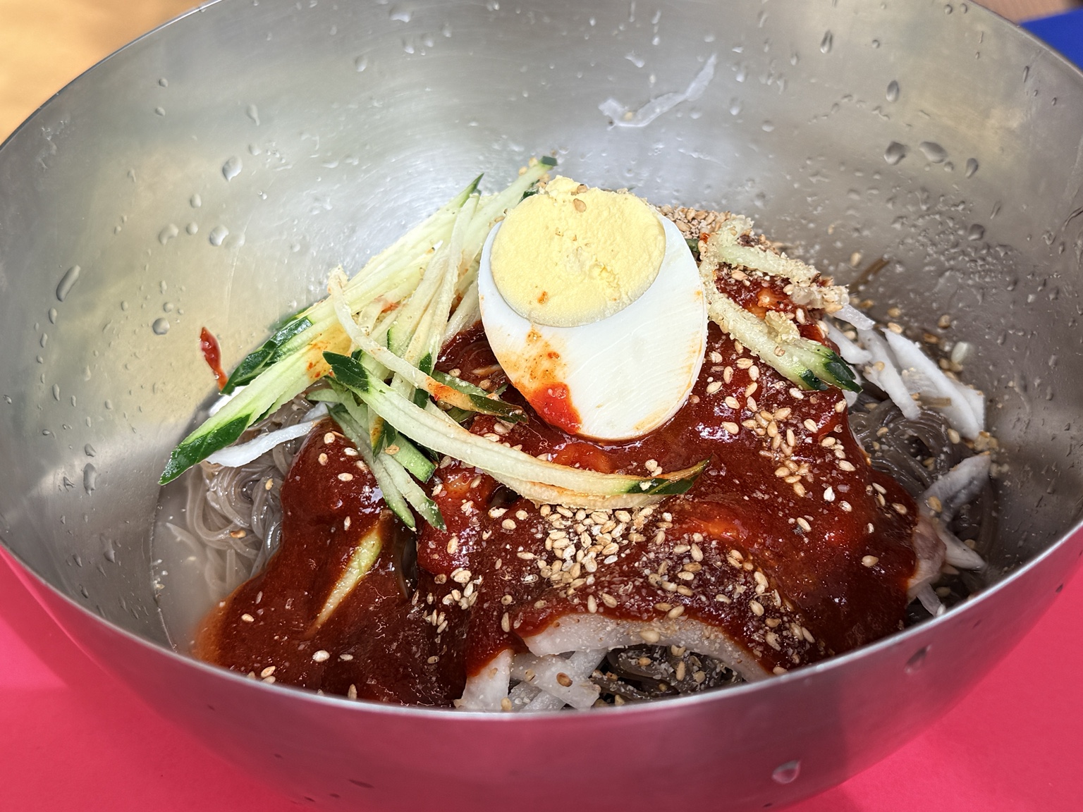 Spicy bibim naengmyeon at Dong-a Naengmyeon in Itaewon, Seoul